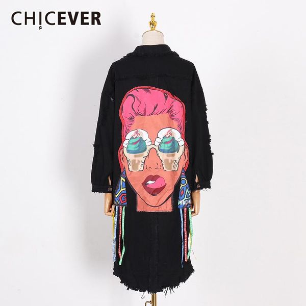 women's trench coats chicever print cartoon women windbreaker lapel collar long sleeve patchwork tassel oversized hollow out denim 2021, Tan;black
women's trench coats chicever print cartoon women windbreaker lapel collar long sleeve patchwork tassel oversized hollow out denim 2021, Tan;black