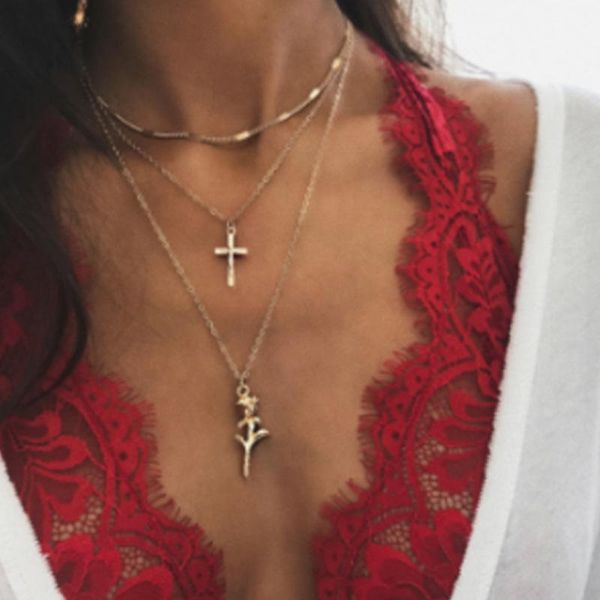 chains bohemian cross rose pendant multilayer necklace with zinc alloy for women wholesale, Silver
chains bohemian cross rose pendant multilayer necklace with zinc alloy for women wholesale, Silver