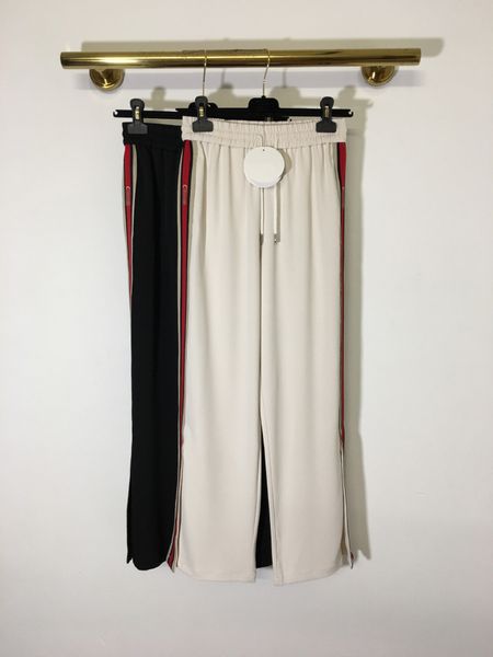 new casual simple side letter ribbon splicing leg zipper split design wide leg casual pants, White;black
new casual simple side letter ribbon splicing leg zipper split design wide leg casual pants, White;black