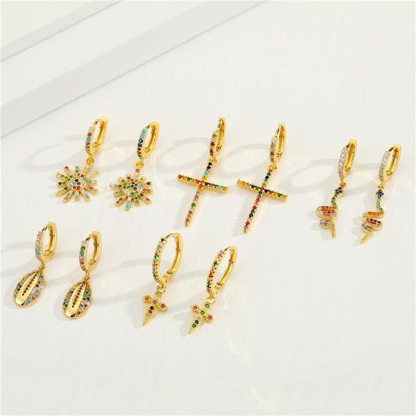 hoop & huggie 1pair vintage colorful crystal cross earrings for women simple trendy ethnic small snake sun shell ear stud jewelry, Golden;silver
hoop & huggie 1pair vintage colorful crystal cross earrings for women simple trendy ethnic small snake sun shell ear stud jewelry, Golden;silver