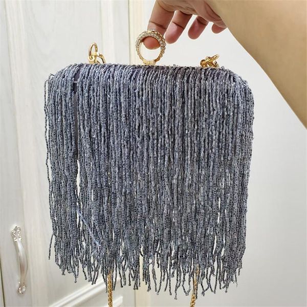 women totes tassel shoulder bags 2020 new women beaded bags handmade message casual black pink chain evening party
women totes tassel shoulder bags 2020 new women beaded bags handmade message casual black pink chain evening party