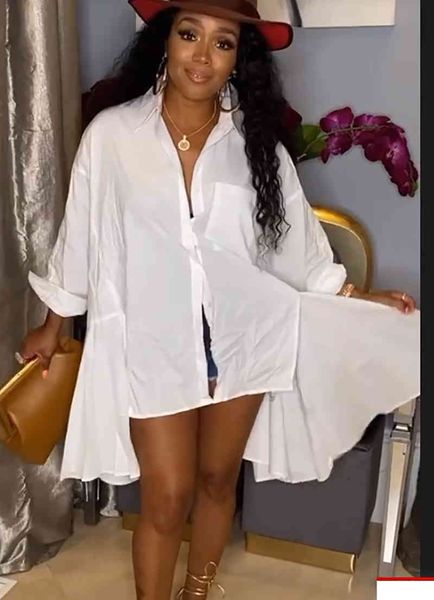 ladies long sleeve lapel single breasted fashion wide swing design personalized casual simple shirt, White
ladies long sleeve lapel single breasted fashion wide swing design personalized casual simple shirt, White