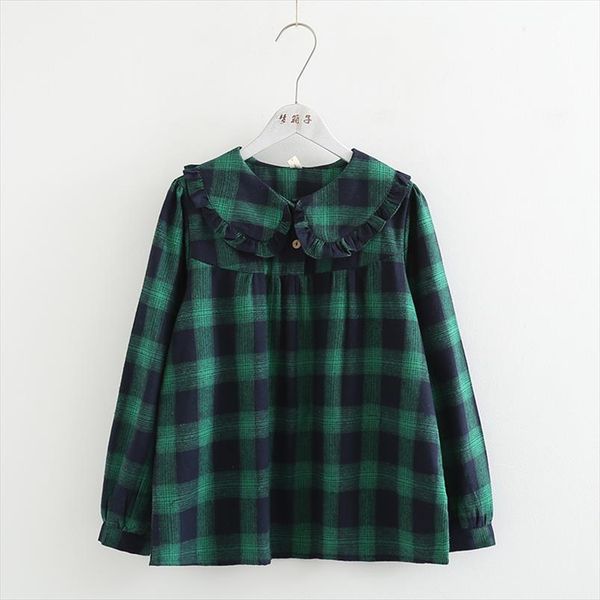 women green plaid shirt 2021 mori girls autumn spring japanese style chic long sleeve peter pan collar plaid blouse, White
women green plaid shirt 2021 mori girls autumn spring japanese style chic long sleeve peter pan collar plaid blouse, White