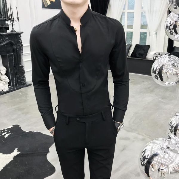 new spring long-sleeve shirt men's stand collar slim casual fashion cotton shirts men solid formal plain dress, White;black
new spring long-sleeve shirt men's stand collar slim casual fashion cotton shirts men solid formal plain dress, White;black