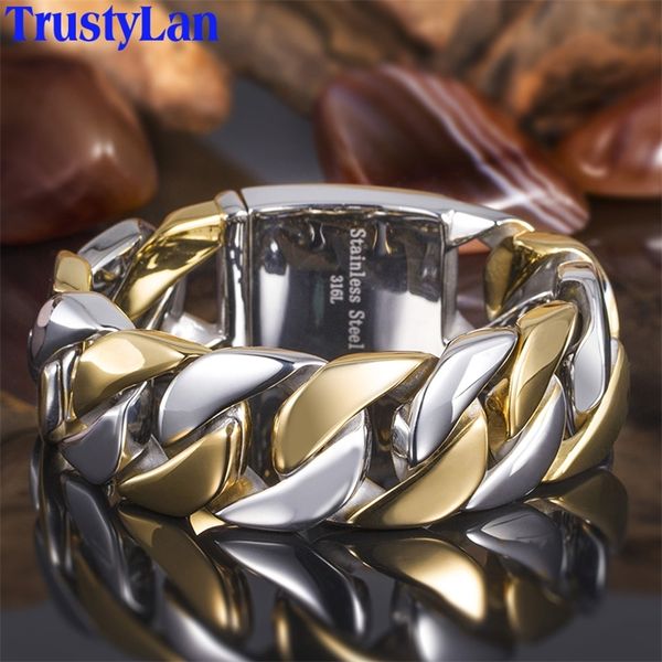 trustylan 23mm wide thick chain solid golden stainless steel men bracelet biker jewelry friendship mens bracelets & bangles y200918, Black
trustylan 23mm wide thick chain solid golden stainless steel men bracelet biker jewelry friendship mens bracelets & bangles y200918, Black