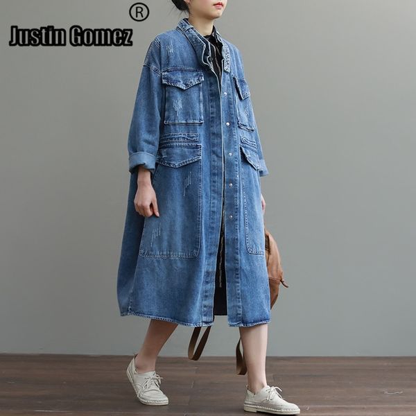 oversize casual cowboy trench coat for women loose outwear long denim jean coat single-breasted pocket female clothes 201028, Tan;black
oversize casual cowboy trench coat for women loose outwear long denim jean coat single-breasted pocket female clothes 201028, Tan;black