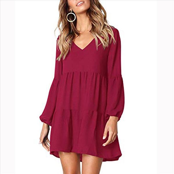 womens dress wine red 2020 fall casual office dress lantern long sleeve v neck draped knee length fashion women tunic c, Black;gray
womens dress wine red 2020 fall casual office dress lantern long sleeve v neck draped knee length fashion women tunic c, Black;gray