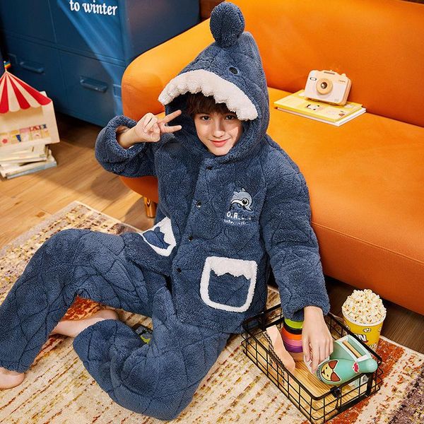 mimi boys' pajamas autumn and winter coral fleece thickened three layer cotton sandwiched children's flannel home wear, Black;brown
mimi boys' pajamas autumn and winter coral fleece thickened three layer cotton sandwiched children's flannel home wear, Black;brown