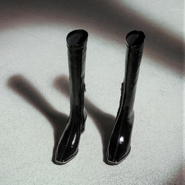 may niamh handmade boots square toe heels knee high long stretch boots metal decoration black leather slip on shoes woman a0531
may niamh handmade boots square toe heels knee high long stretch boots metal decoration black leather slip on shoes woman a0531