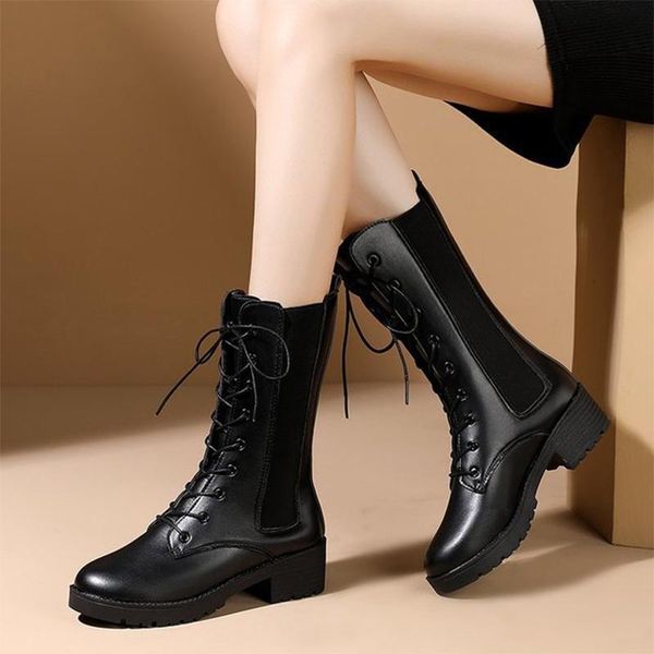 fashion motorcycle boots autumn women's shoes pu leather block heels lace up ladies mid-calf boots non slip 2021 female footwear, Black
fashion motorcycle boots autumn women's shoes pu leather block heels lace up ladies mid-calf boots non slip 2021 female footwear, Black