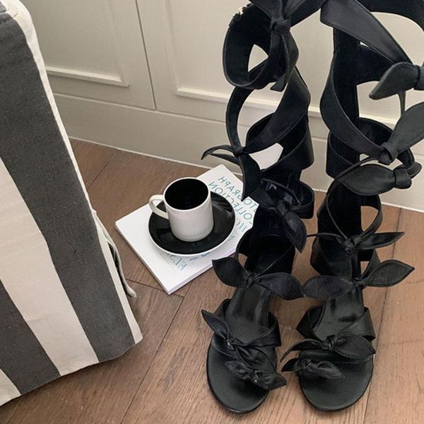 women charming design open toe cut-out bowknot knee high gladiator boots middle heel sandals boots dress, Black
women charming design open toe cut-out bowknot knee high gladiator boots middle heel sandals boots dress, Black