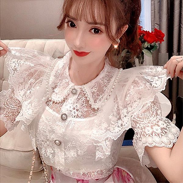 royal sweety blouses woman new summer lace embroidery blouse shirts women vintage pearls beadings ruffles blouses ns756, White
royal sweety blouses woman new summer lace embroidery blouse shirts women vintage pearls beadings ruffles blouses ns756, White