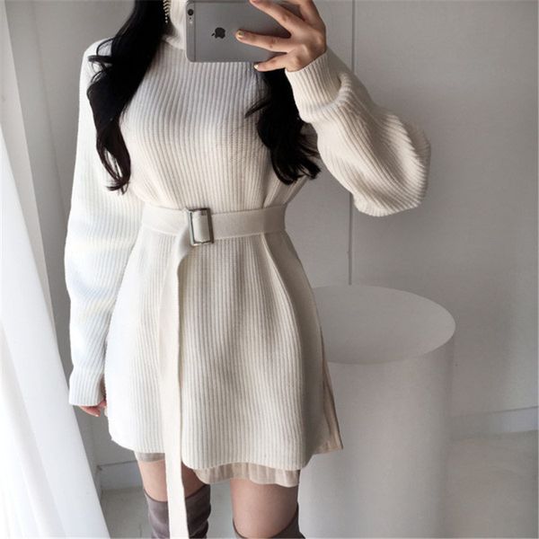 elegant tunic belted knitted dress women autumn winter sweater dress fashion korean turtleneck side split pullover dress vestido lj201124, Black;gray
elegant tunic belted knitted dress women autumn winter sweater dress fashion korean turtleneck side split pullover dress vestido lj201124, Black;gray