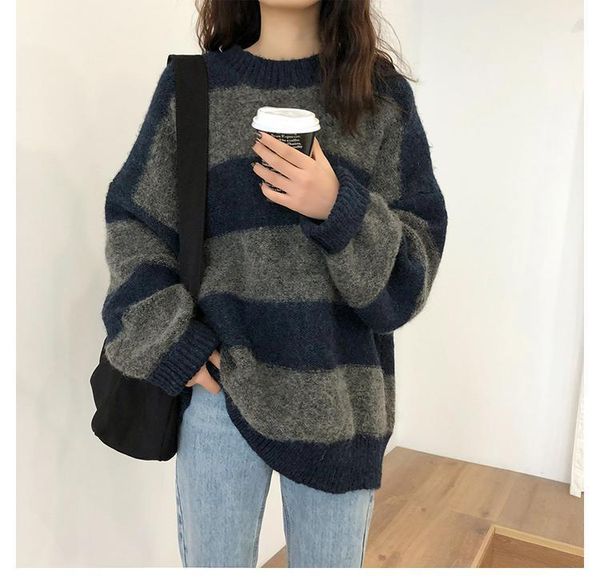 women oversized thin sweater vintage striped loose pullover streetwear autumn knitted jumper femme 20211, White;black
women oversized thin sweater vintage striped loose pullover streetwear autumn knitted jumper femme 20211, White;black