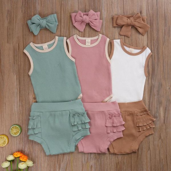 3pcs set newborn baby boy girl sleeveless cotton bodysuit ruffles shorts headband baby clothing set, White
3pcs set newborn baby boy girl sleeveless cotton bodysuit ruffles shorts headband baby clothing set, White
