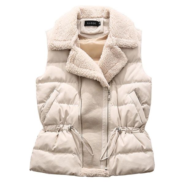 women cotton patchwork lambswool black apricot notch collar sleeveless vest jacket loose zipper pocket, Black;white
women cotton patchwork lambswool black apricot notch collar sleeveless vest jacket loose zipper pocket, Black;white