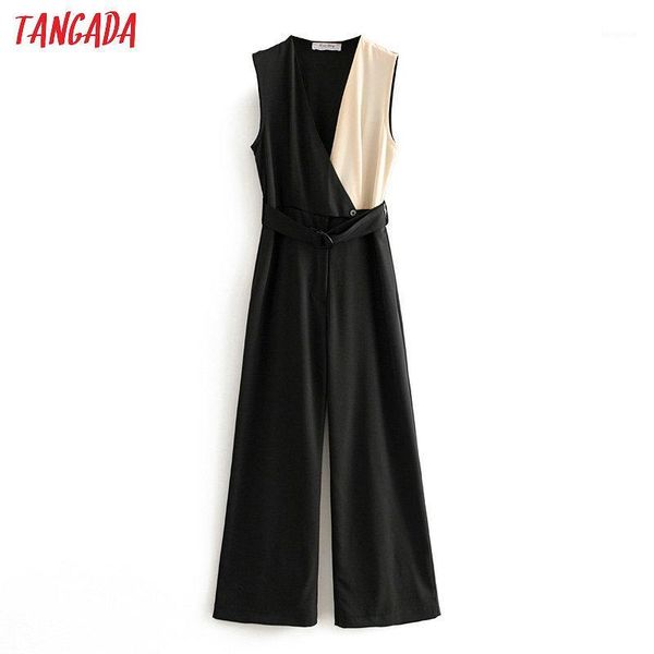 tangada women color block long jumpsuit with belt v neck office female wide leg jumpsuit da131, Black;white
tangada women color block long jumpsuit with belt v neck office female wide leg jumpsuit da131, Black;white