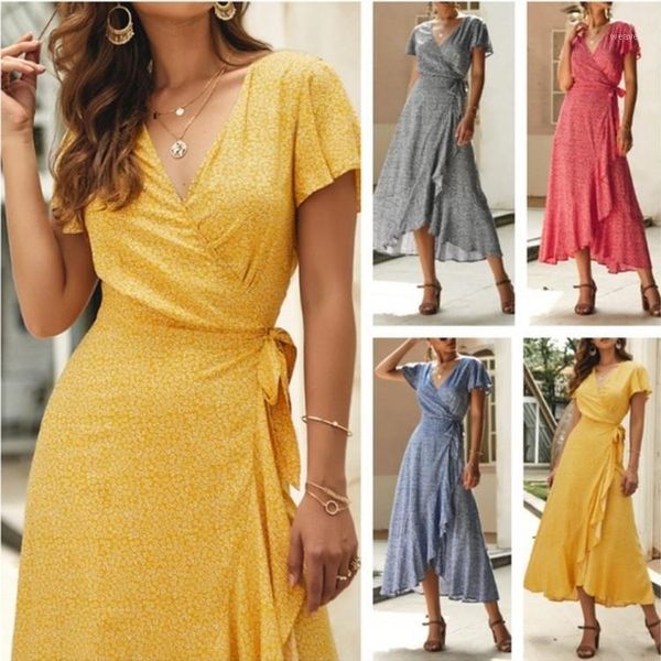 women's v-neck wrapped floral beach dress summer cool printed short-sleeved long dress holiday vacation loose beach1, White;black
women's v-neck wrapped floral beach dress summer cool printed short-sleeved long dress holiday vacation loose beach1, White;black