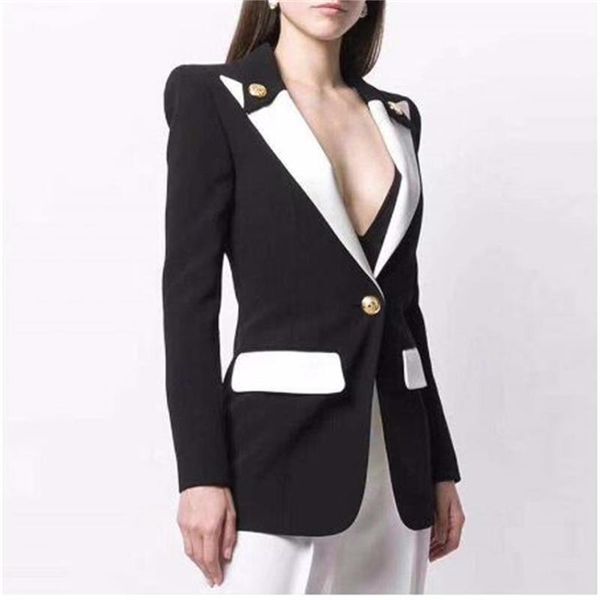 2020 new white stitching metal button long sleeve ladies jacket lapel jacket fashion wholesale, Black;brown
2020 new white stitching metal button long sleeve ladies jacket lapel jacket fashion wholesale, Black;brown