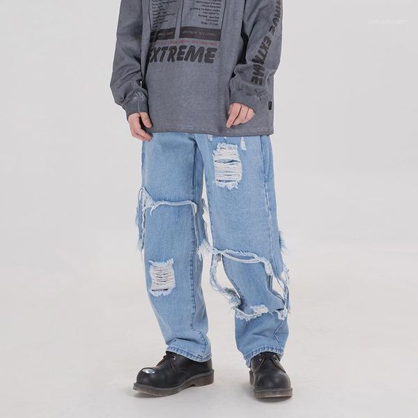 men's jeans irregular holes wide-leg ripped men and women loose straight hip-hop denim trousers harajuku streetwear pants1, Blue
men's jeans irregular holes wide-leg ripped men and women loose straight hip-hop denim trousers harajuku streetwear pants1, Blue