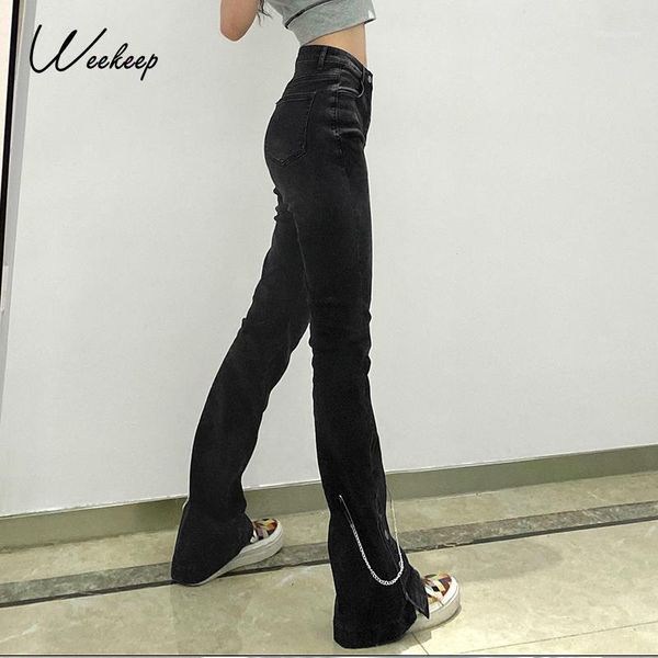 weekeep chains women black denim flare pants streetwear high waist slim korean jeans female harajuku split trouser capris summer1, Blue
weekeep chains women black denim flare pants streetwear high waist slim korean jeans female harajuku split trouser capris summer1, Blue