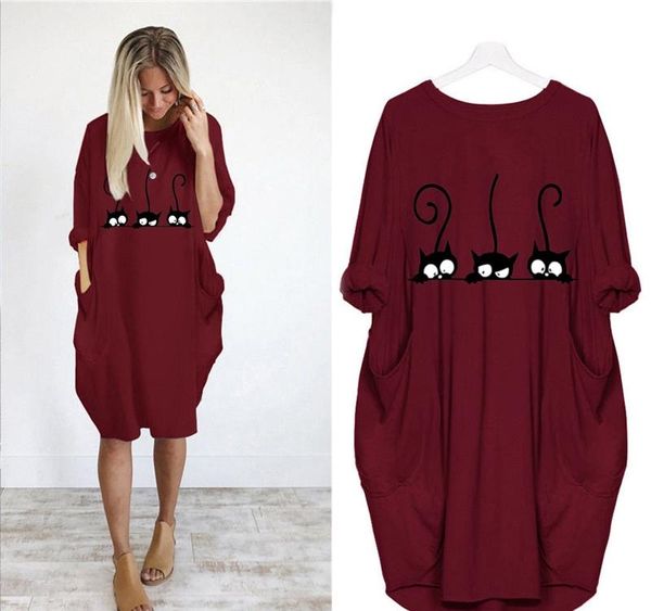 2019 cute cat printing pocket loose dress vintage fall maxi clothes woman casual party women dresses plus size new mx200518, Black;gray
2019 cute cat printing pocket loose dress vintage fall maxi clothes woman casual party women dresses plus size new mx200518, Black;gray