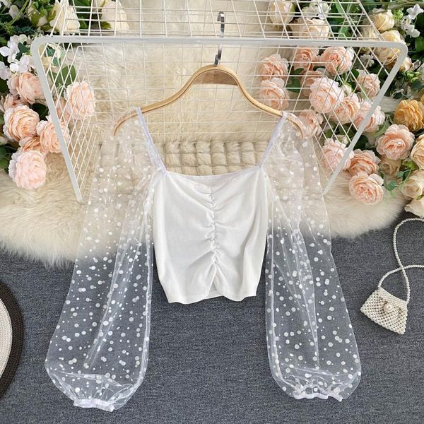 lady new fashion perspective mesh polka-dot long sleeve stitching short blouse women's autumn solid color shirt p5371, White
lady new fashion perspective mesh polka-dot long sleeve stitching short blouse women's autumn solid color shirt p5371, White