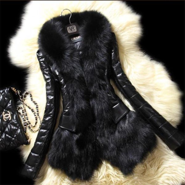 women's fur & faux fashion pu leather overcoat coat jacket stitching imitation big collar long sleeve slim 5xl, Black
women's fur & faux fashion pu leather overcoat coat jacket stitching imitation big collar long sleeve slim 5xl, Black