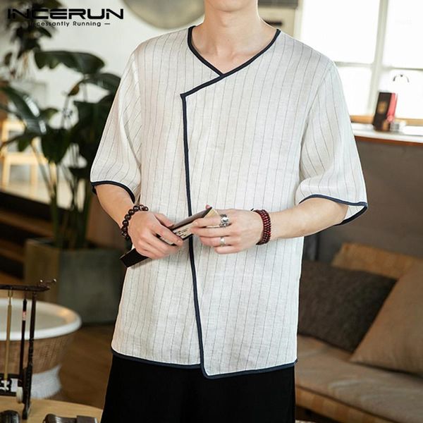 men's casual shirts 2021 summer man vintage loose shirt fashion blusas men striped short sleeve v neck camisa masculina chemise s-5xl1, White;black
men's casual shirts 2021 summer man vintage loose shirt fashion blusas men striped short sleeve v neck camisa masculina chemise s-5xl1, White;black