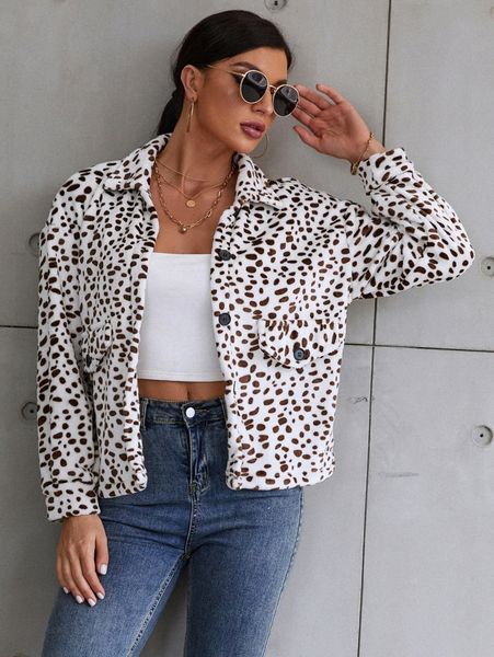 dalmatian print drop shoulder jacket t3gr#, Black;brown 
dalmatian print drop shoulder jacket t3gr#, Black;brown