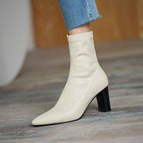 boots 2021 fashion women white leather sock short elastic autumn botines mujer 7cm high heels gothic sapatos rubber bottes, Black
boots 2021 fashion women white leather sock short elastic autumn botines mujer 7cm high heels gothic sapatos rubber bottes, Black