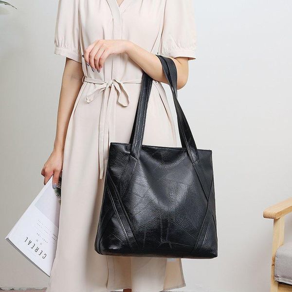 women's soft leather handbag european retro tote pack fashion pu stitching shoulder bag large capacity shopping packet b566
women's soft leather handbag european retro tote pack fashion pu stitching shoulder bag large capacity shopping packet b566