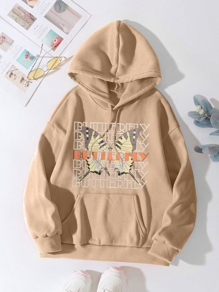letter & butterfly print kangaroo pocket drawstring thermal hoodie g9lt#, White;black
letter & butterfly print kangaroo pocket drawstring thermal hoodie g9lt#, White;black