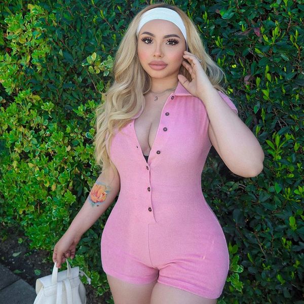 short sleeve button up jumpsuit for women solid color one piece bodycon romper overalls shorts, Black;white
short sleeve button up jumpsuit for women solid color one piece bodycon romper overalls shorts, Black;white