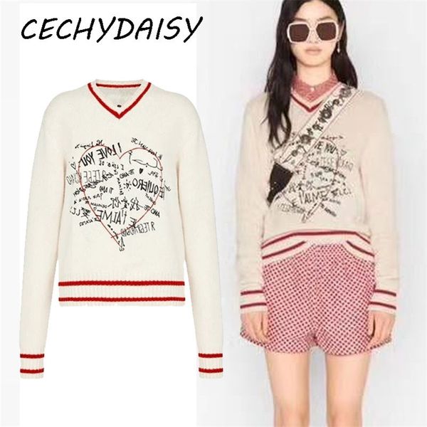 runway 2020 wool blend pullover sweater v-neck sweet women's luxury embroidery letter autumn winter knitting jumper lj201112, White;black
runway 2020 wool blend pullover sweater v-neck sweet women's luxury embroidery letter autumn winter knitting jumper lj201112, White;black