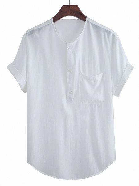 men half button curved hem shirt j2cb#, White;black