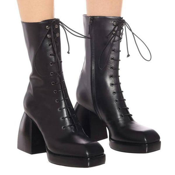 fashion design women full genuine leather ankle boots zipper lace up square toe super high boots new square heel plus size shoes, Black
fashion design women full genuine leather ankle boots zipper lace up square toe super high boots new square heel plus size shoes, Black