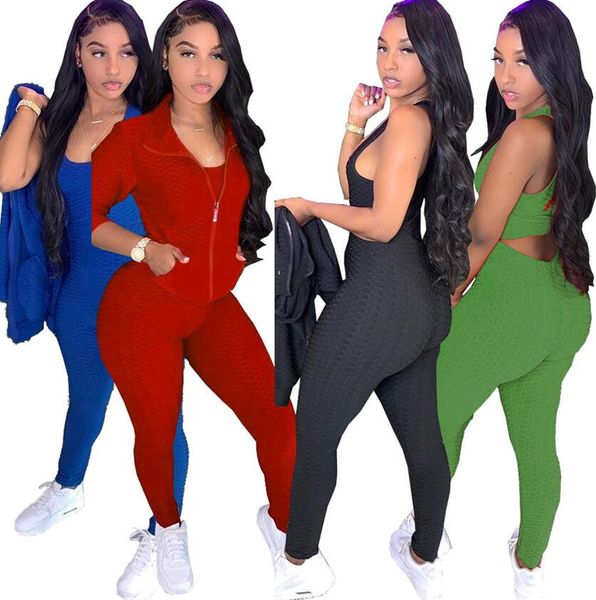 women three pieces sets long sleeve blazer jackets vest + pants + coat 3pcs outfit elegant ladies sport suit fish scale overalls f92907, White
women three pieces sets long sleeve blazer jackets vest + pants + coat 3pcs outfit elegant ladies sport suit fish scale overalls f92907, White