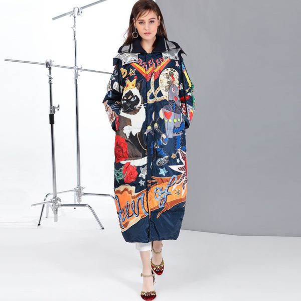 2019 new temperament fashion loose parka print vintage x-long women down winter coat warm jacket female overcoat t200102, Black
2019 new temperament fashion loose parka print vintage x-long women down winter coat warm jacket female overcoat t200102, Black