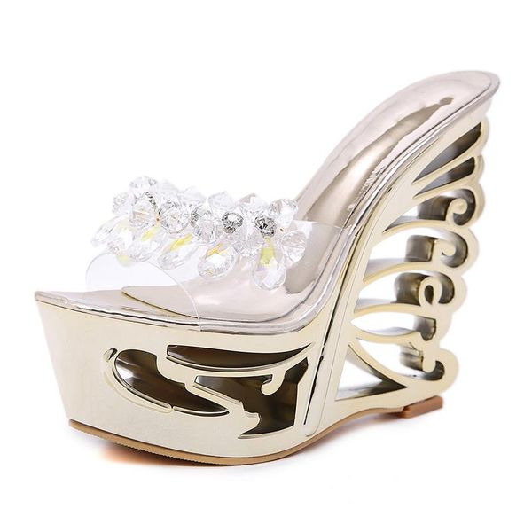 women hollow-shaped heel high-heeled slippers summer women platform shoes novel rhinestone sandals and slippers, Black
women hollow-shaped heel high-heeled slippers summer women platform shoes novel rhinestone sandals and slippers, Black