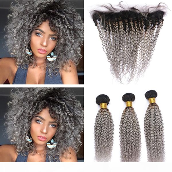 #1b grey ombre virgin brazilian human hair wefts with lace frontal kinky curly ombre silver grey 3bundles with 13x4 lace frontal closure, Black;brown
#1b grey ombre virgin brazilian human hair wefts with lace frontal kinky curly ombre silver grey 3bundles with 13x4 lace frontal closure, Black;brown