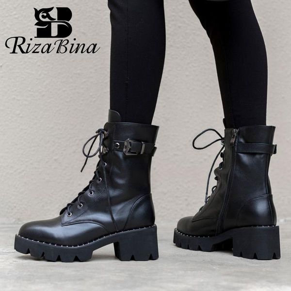 boots rizabina women mid calf genuine leather gothic shoes lace up fashion zipper square heels platform size 33-43, Black
boots rizabina women mid calf genuine leather gothic shoes lace up fashion zipper square heels platform size 33-43, Black