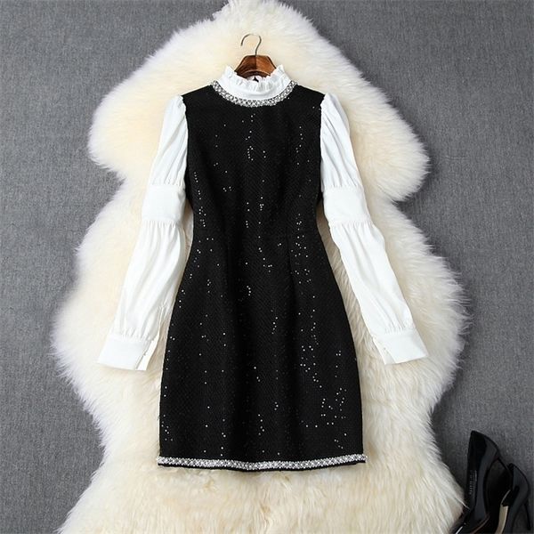 2019 autumn winter black long sleeve stand collar contrast color tweed beads sequins short mini dress & fashion casual dresses n11t10437, Black;gray
2019 autumn winter black long sleeve stand collar contrast color tweed beads sequins short mini dress & fashion casual dresses n11t10437, Black;gray