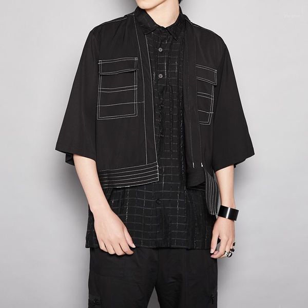 ewq / men's wear personality color block patchwork fake two pieces half sleeve black shirt for male 2020 summer new 9y20391, White;black
ewq / men's wear personality color block patchwork fake two pieces half sleeve black shirt for male 2020 summer new 9y20391, White;black