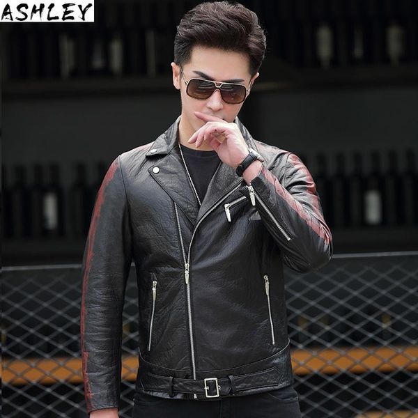 korean locomotive leather coat lapel slim fit men's leather jacket with letter printed sheepskin short coat, Black
korean locomotive leather coat lapel slim fit men's leather jacket with letter printed sheepskin short coat, Black