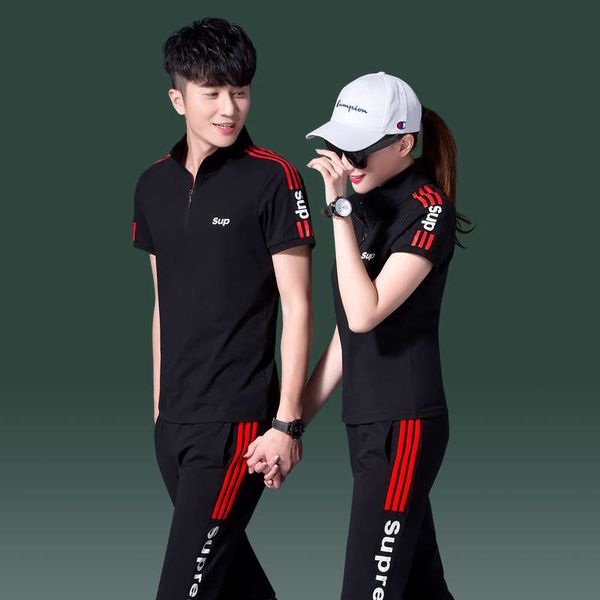 couple sportswear summer short sleeve capris women's leisure sports two piece men's running fitness suit, Gray
couple sportswear summer short sleeve capris women's leisure sports two piece men's running fitness suit, Gray