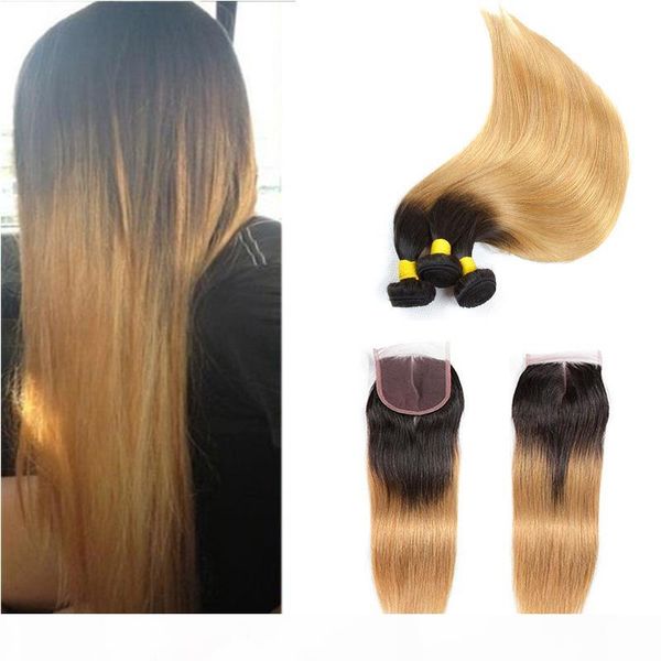 t1b 27 dark root honey blonde straight ombre human hair weave 3 bundles with 4x4 lace closure colored brazilian virgin hair extension, Black;brown
t1b 27 dark root honey blonde straight ombre human hair weave 3 bundles with 4x4 lace closure colored brazilian virgin hair extension, Black;brown