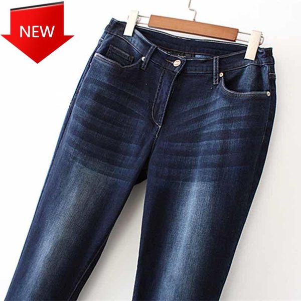 women trousers elasticity denim casual pants female high waist washed cotton straight pants fashion super large size jeans, Blue 
women trousers elasticity denim casual pants female high waist washed cotton straight pants fashion super large size jeans, Blue