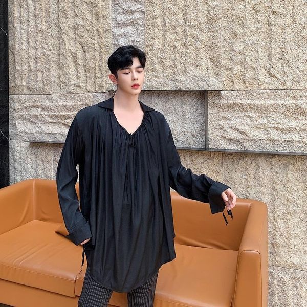 men oversize long sleeve satin style pleated loose pullover shirt male vintage fashion streetwear hip hop casual shirts1, White;black
men oversize long sleeve satin style pleated loose pullover shirt male vintage fashion streetwear hip hop casual shirts1, White;black
