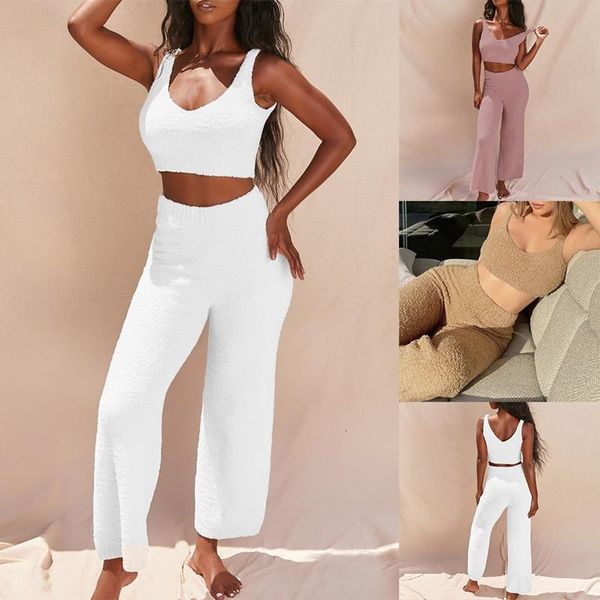 women knitted plush two piece set v neck fluffy tank crop high waist pants outfit home suit, Gray
women knitted plush two piece set v neck fluffy tank crop high waist pants outfit home suit, Gray